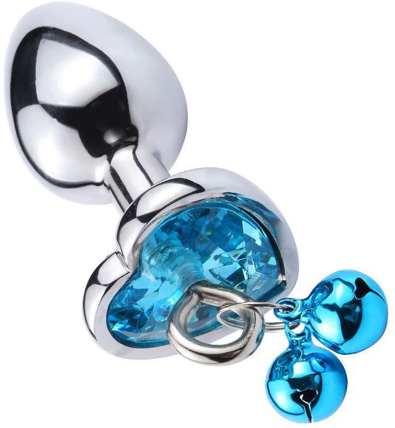 Dop Anal Small Heart Shape cu Clopotei Ring My Bells, Metal, Argintiu/Albastru, 7 cm, Passion Labs, #2, Erotic24.ro