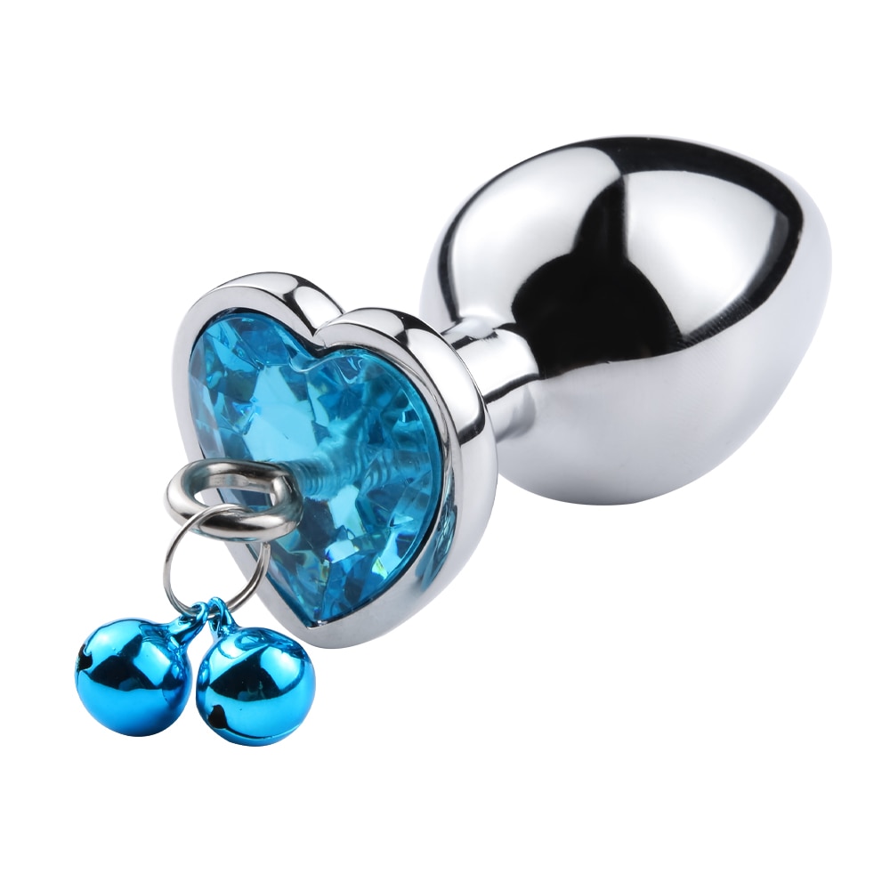 Dop Anal Small Heart Shape cu Clopotei Ring My Bells, Metal, Argintiu/Albastru, 7 cm, Passion Labs