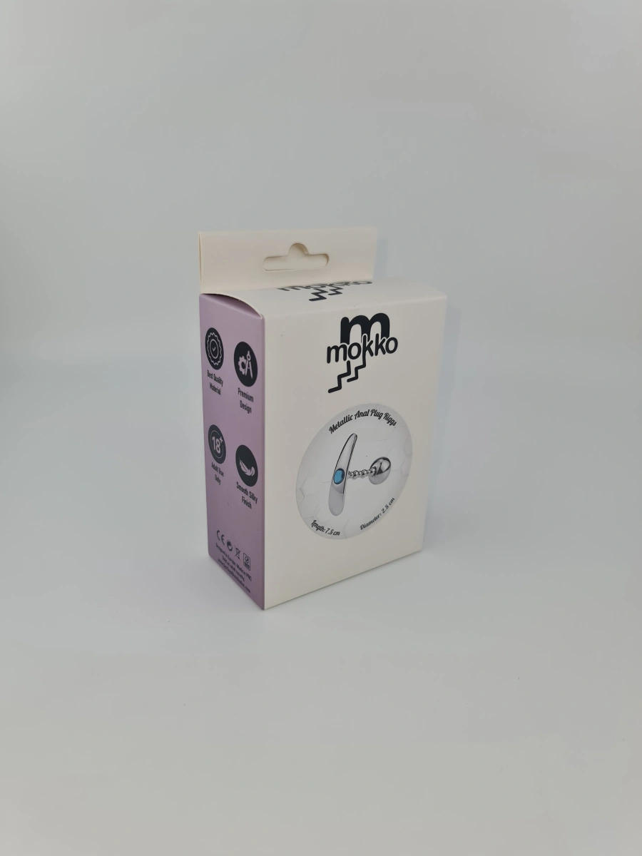 Dop Anal Metalic Riggs Medium Flexibil Cristal Albastru Mokko Toys, #5, Erotic24.ro