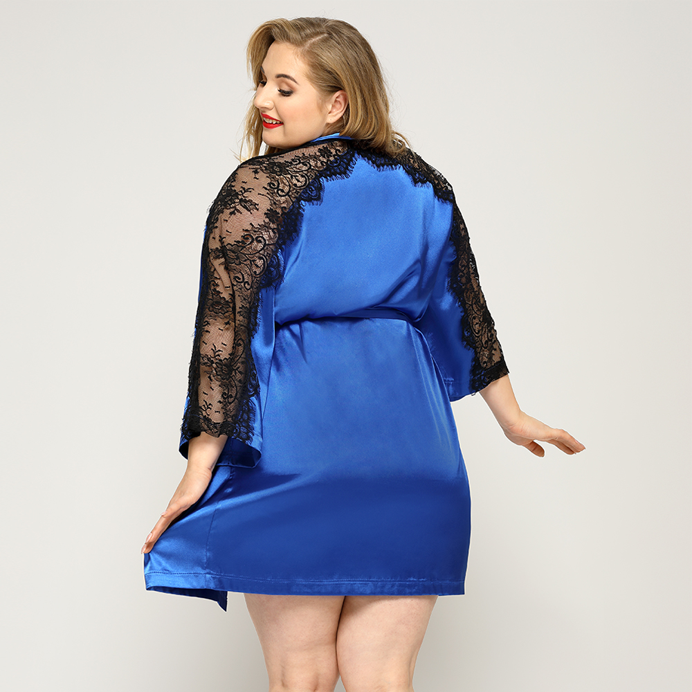 Halat din Satin Albastru Regal si Bikini XL/XXL, #2, Erotic24.ro