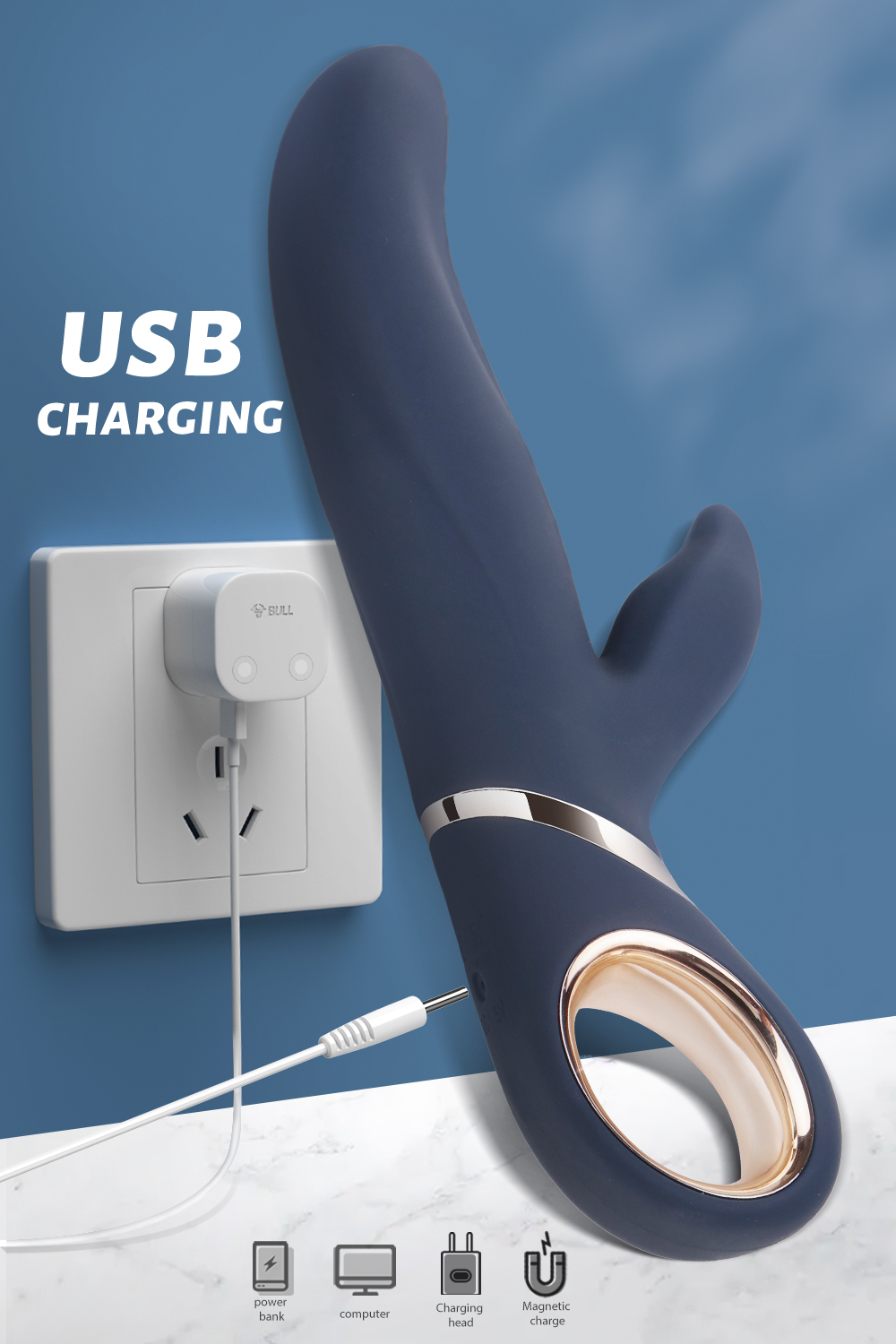 Vibrator Rabbit Dolphy 13 Moduri Vibratii Boost Mode USB Silicon Albastru Inchis 23 cm Mokko Toys, #3, Erotic24.ro