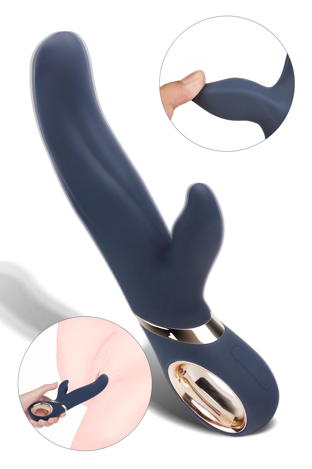 Vibrator Rabbit Dolphy 13 Moduri Vibratii Boost Mode USB Silicon Albastru Inchis 23 cm Mokko Toys, #7, Erotic24.ro