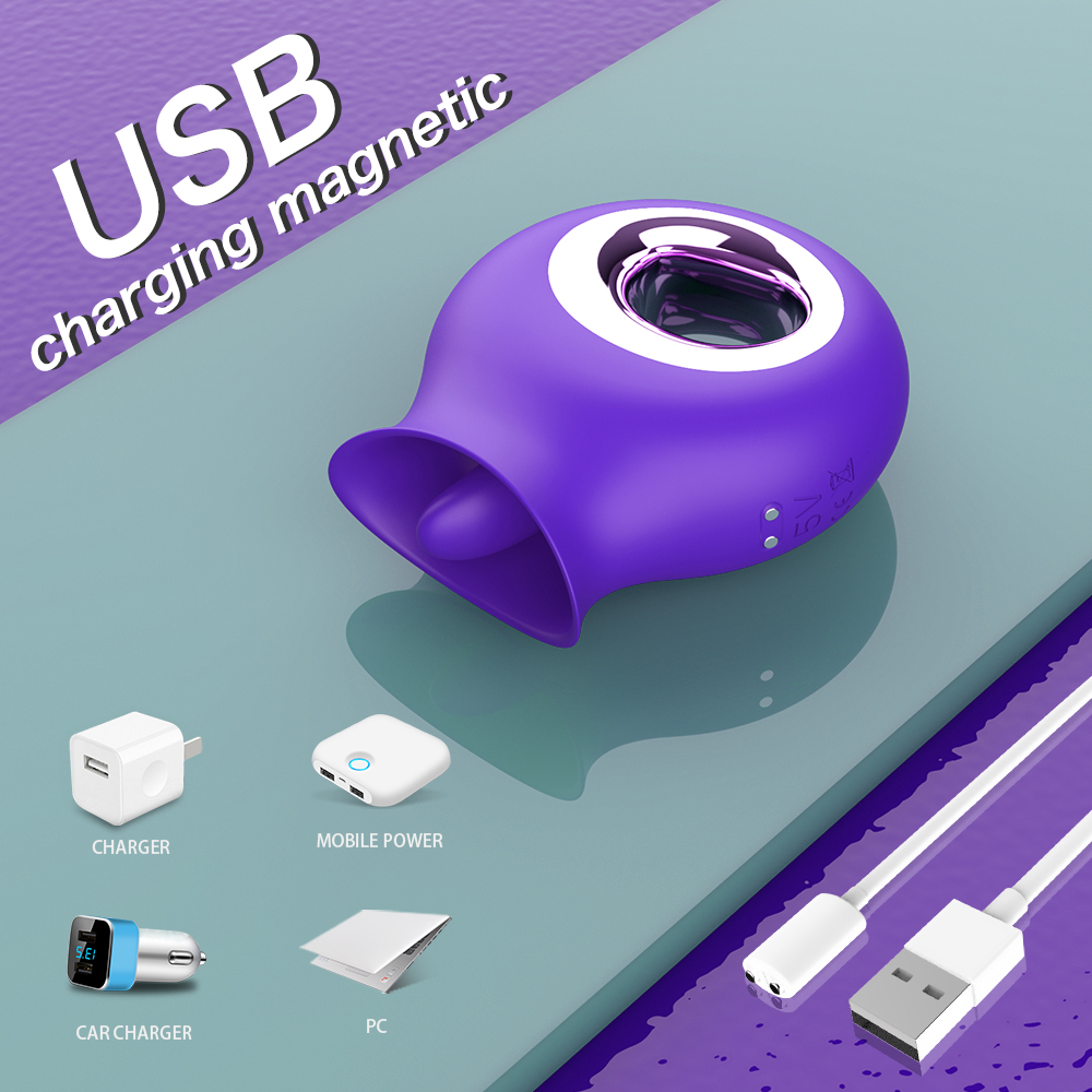 Stimulator Clitoris Noor 9 Moduri Vibratii+9 Moduri Miscari "Limba" Silicon USB Mov, Nr. 7, Erotic24.ro