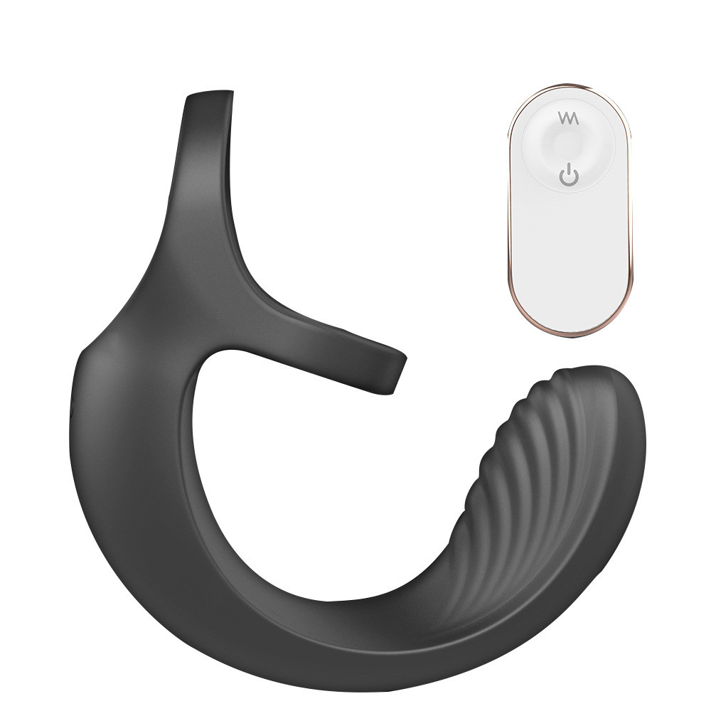 Inel Dublu de Penis cu Stimulator Anal Hugo, 9 Moduri Vibratii, Silicon, USB, Negru, Guilty Toys, #2, Erotic24.ro