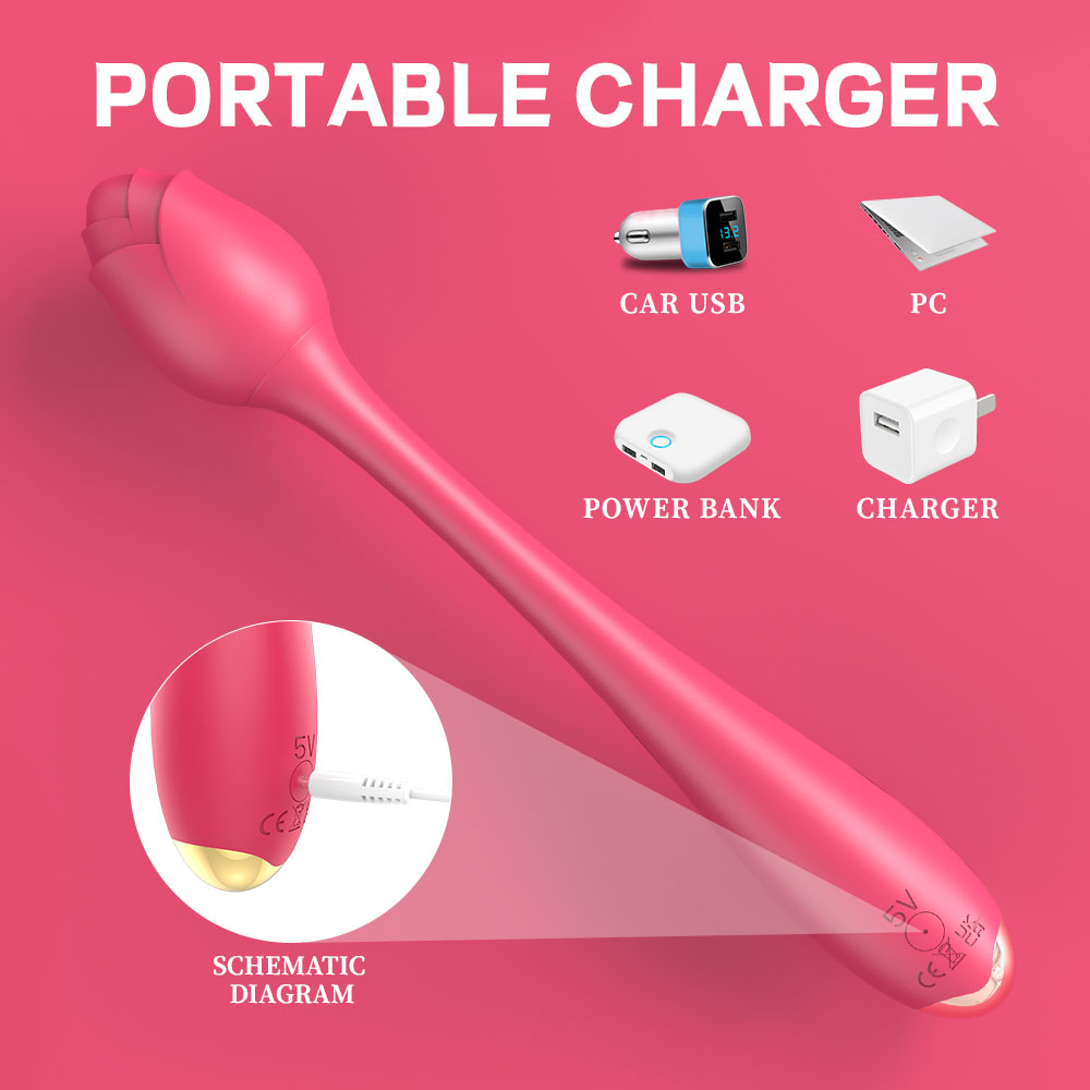 Vibrator Bendable Romance, 9 Moduri Vibratii, USB, Silicon, Rosu, 22 cm, Passion Labs, Rose Collection, #6, Erotic24.ro