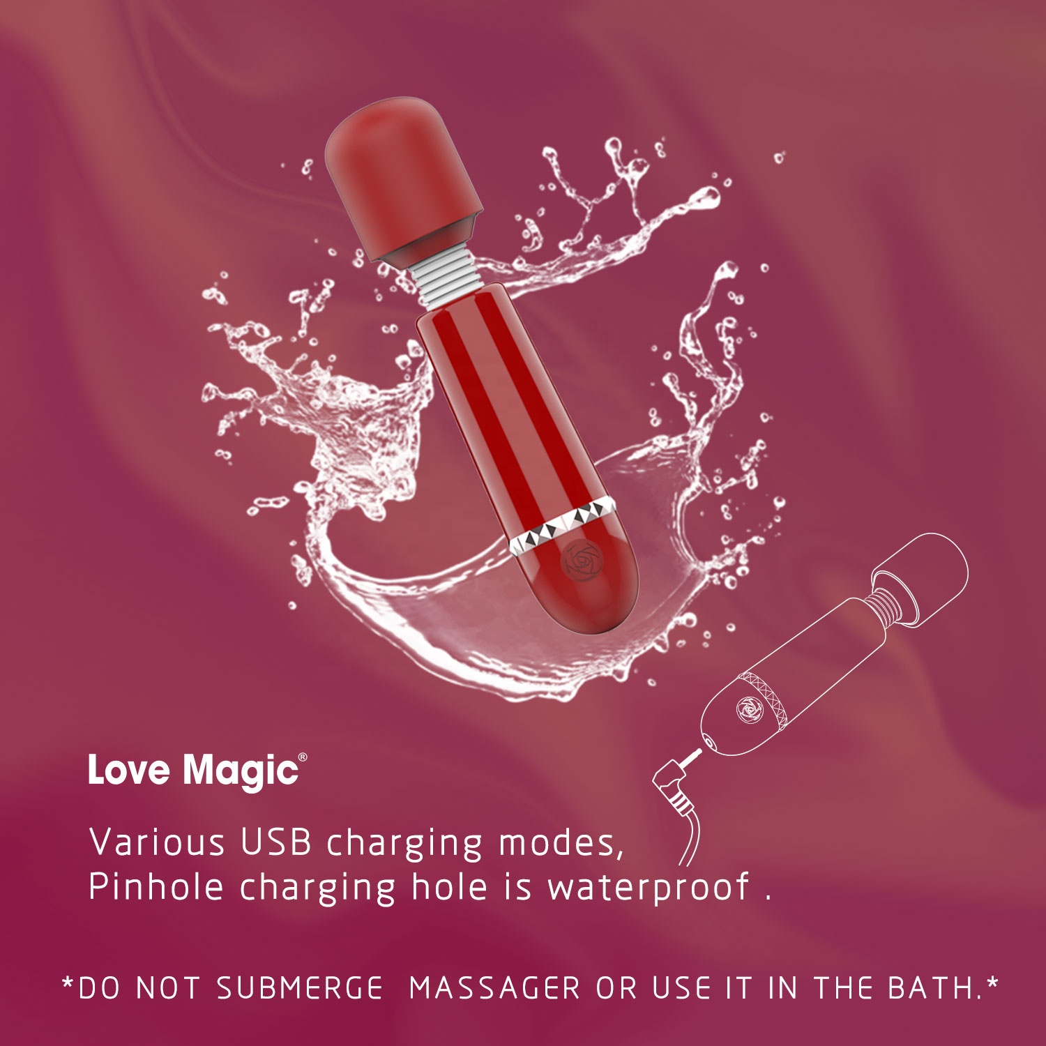 Micro Wand Starlet Guilty Toys 10 Moduri Vibratii USB Rosu, #4, Erotic24.ro