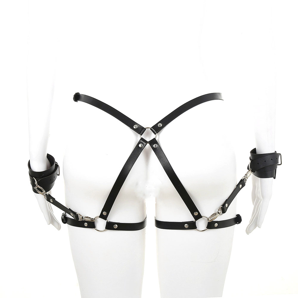 Sistem Harness Restricted with Cuffs Piele Ecologica OS, #3, Erotic24.ro