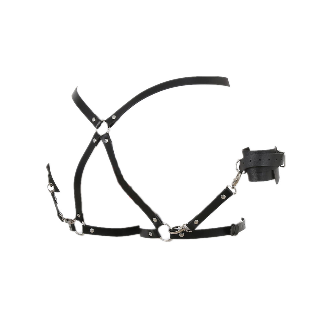 Sistem Harness Restricted with Cuffs Piele Ecologica OS, #6, Erotic24.ro