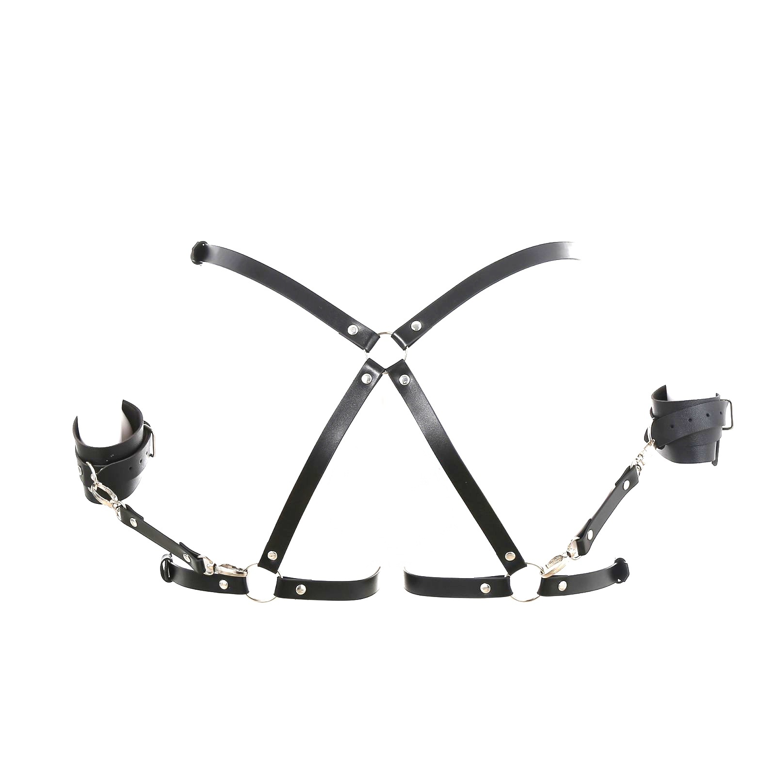 Sistem Harness Restricted with Cuffs Piele Ecologica OS, #2, Erotic24.ro