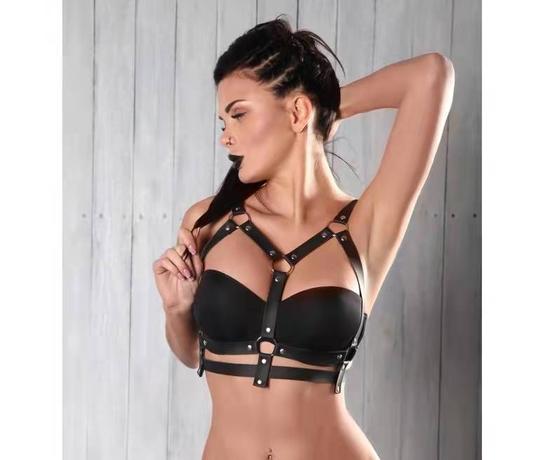 Sistem Harness Gothic Top Piele Ecologica OS, #4, Erotic24.ro