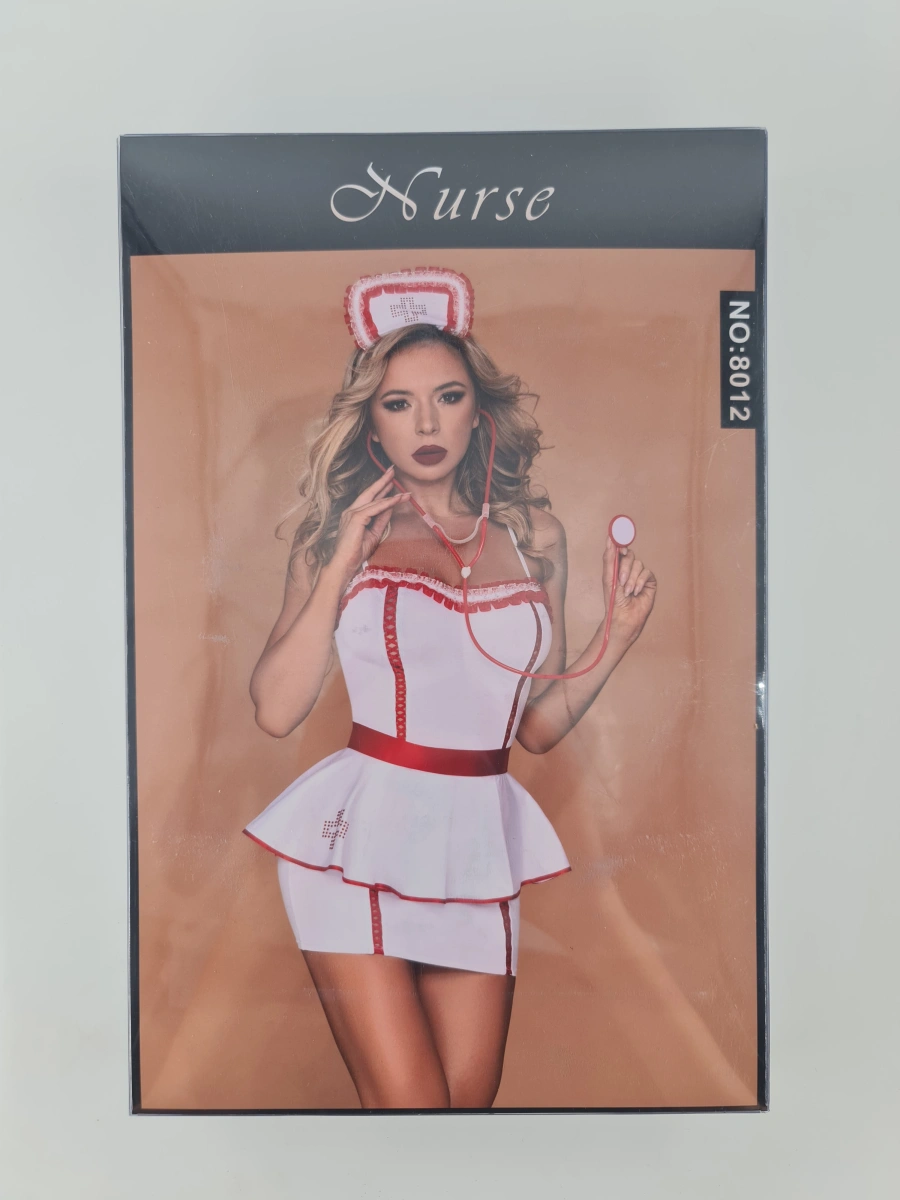 Set Asistenta Sexy Mary 5 Piese, Alb/Rosu, S/M, #5, Erotic24.ro