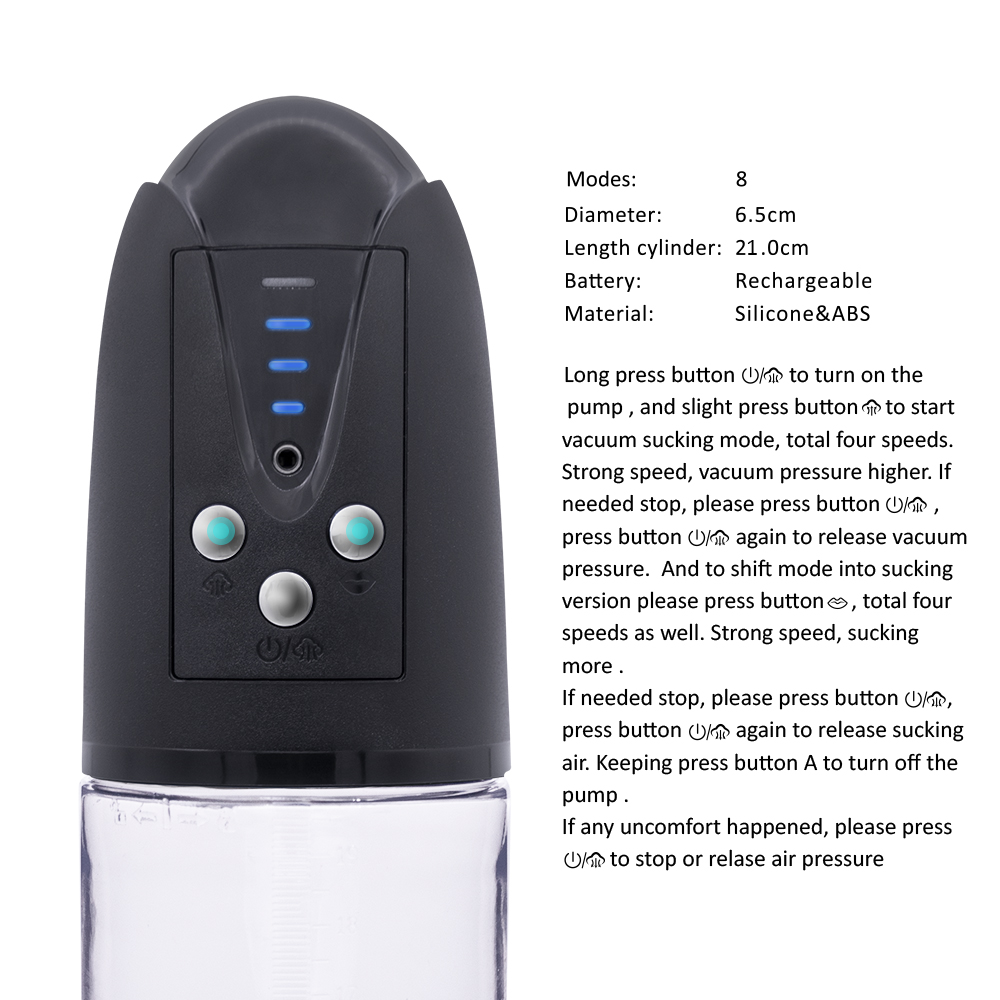 Pompa Electrica Suck Vacuum Penis Pump, 8 Moduri Suctiune, USB, Transparent, #13, Erotic24.ro