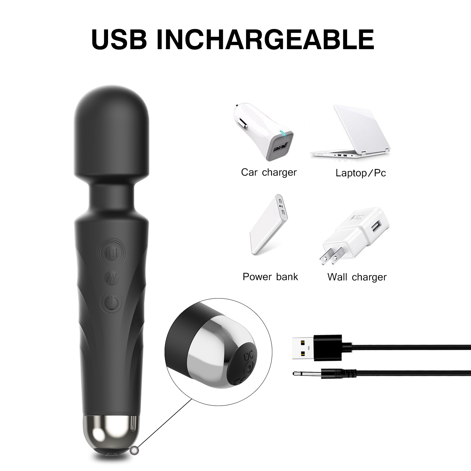 Vibrator Masaj Kendi, 20 Moduri Vibratii, 9 Intensitati Viteza, Functie Memorare si Resetare, Silicon, USB, Negru, Guilty Toys, #2, Erotic24.ro