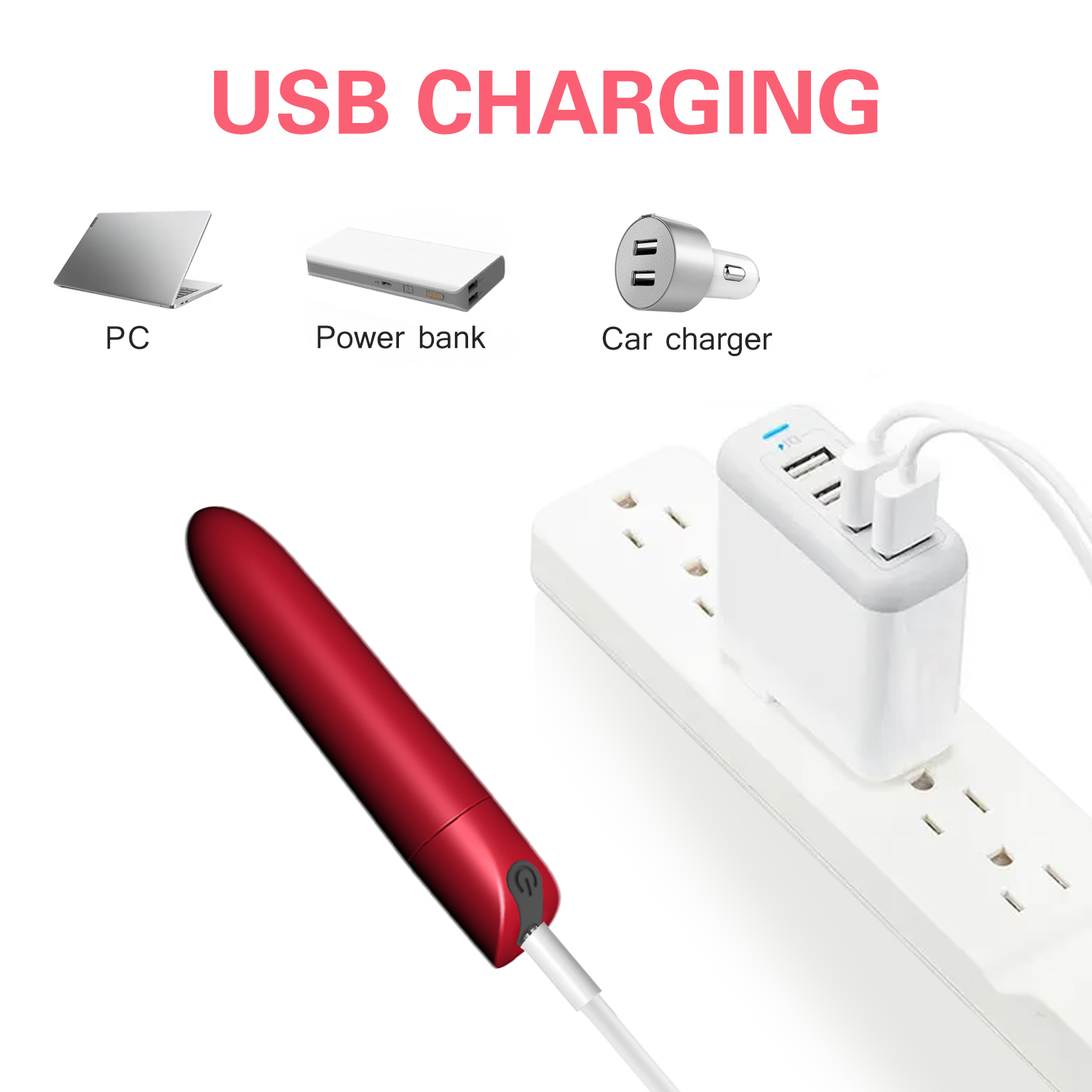 Glont Vibrator Ginger, 12 Moduri Puternice Vibratii, ABS, USB, Rosu Metalizat, 9.2 cm, Guilty Toys, Glamour, #3, Erotic24.ro