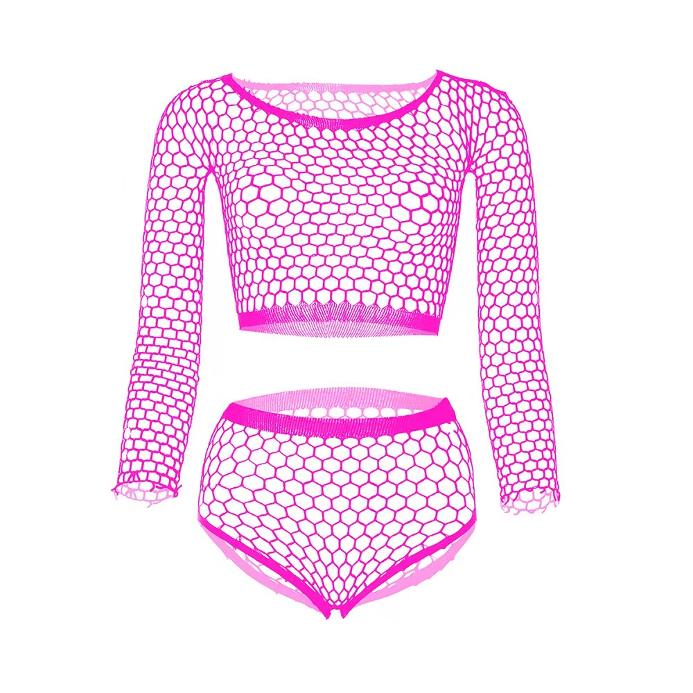 Set 2 Piese Fishnet, Roz Neon, S-L