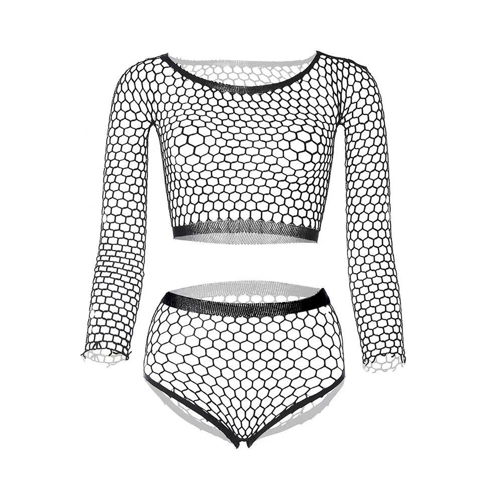 Set 2 Piese Fishnet, Negru, S-L, #2, Erotic24.ro