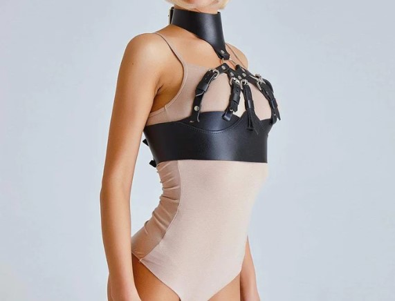 Harness Bra-Choker Piele Ecologica OS, #2, Erotic24.ro