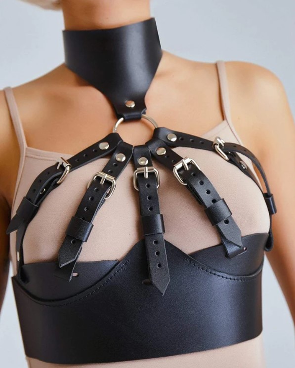 Harness Bra-Choker Piele Ecologica OS