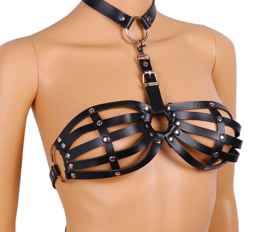 Harness Bra Cage Piele Ecologica OS, #2, Erotic24.ro