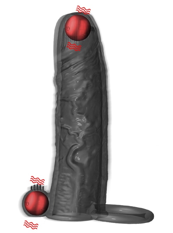 Prelungitor Penis cu 2 Bile Vibratoare, 10 Moduri Vibratii, USB, 14.5 cm, Passion Labs