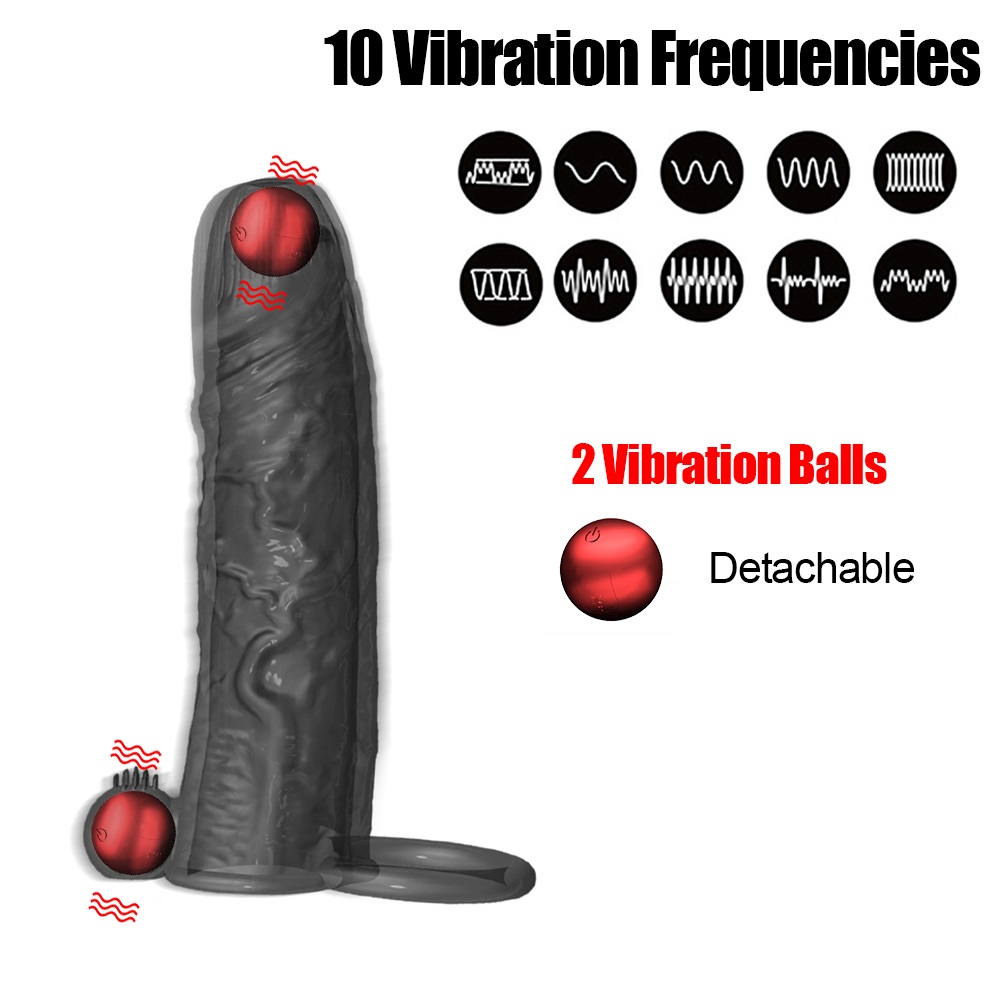 Prelungitor Penis cu 2 Bile Vibratoare, 10 Moduri Vibratii, USB, 14.5 cm, Passion Labs, #5, Erotic24.ro