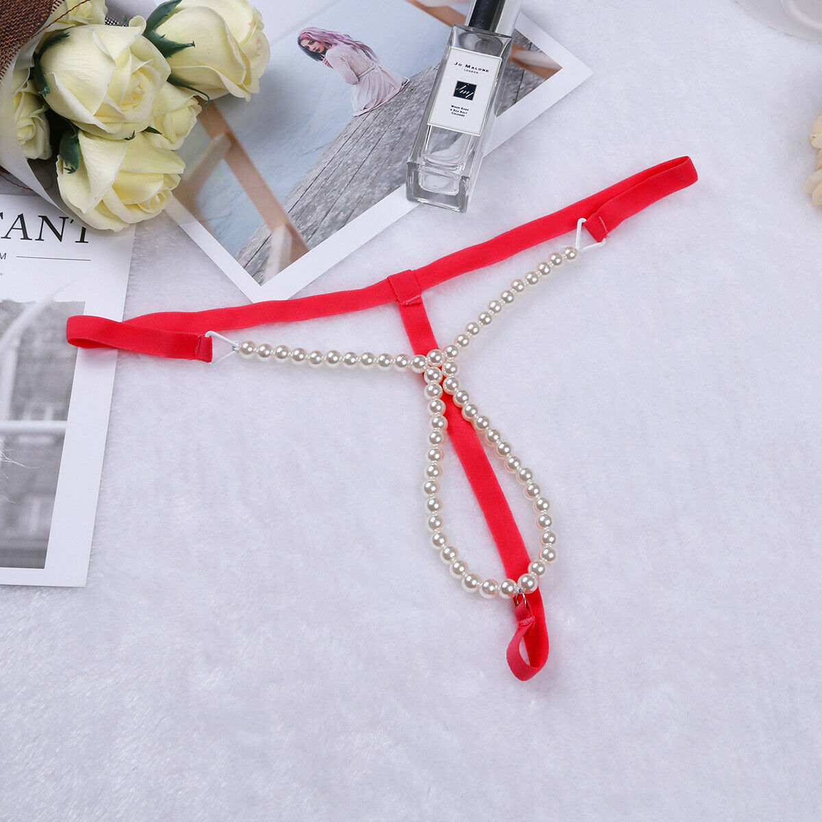 Micro Bikini cu Siruri de Perle, Rosu, S/M, Nr. 1, Erotic24.ro