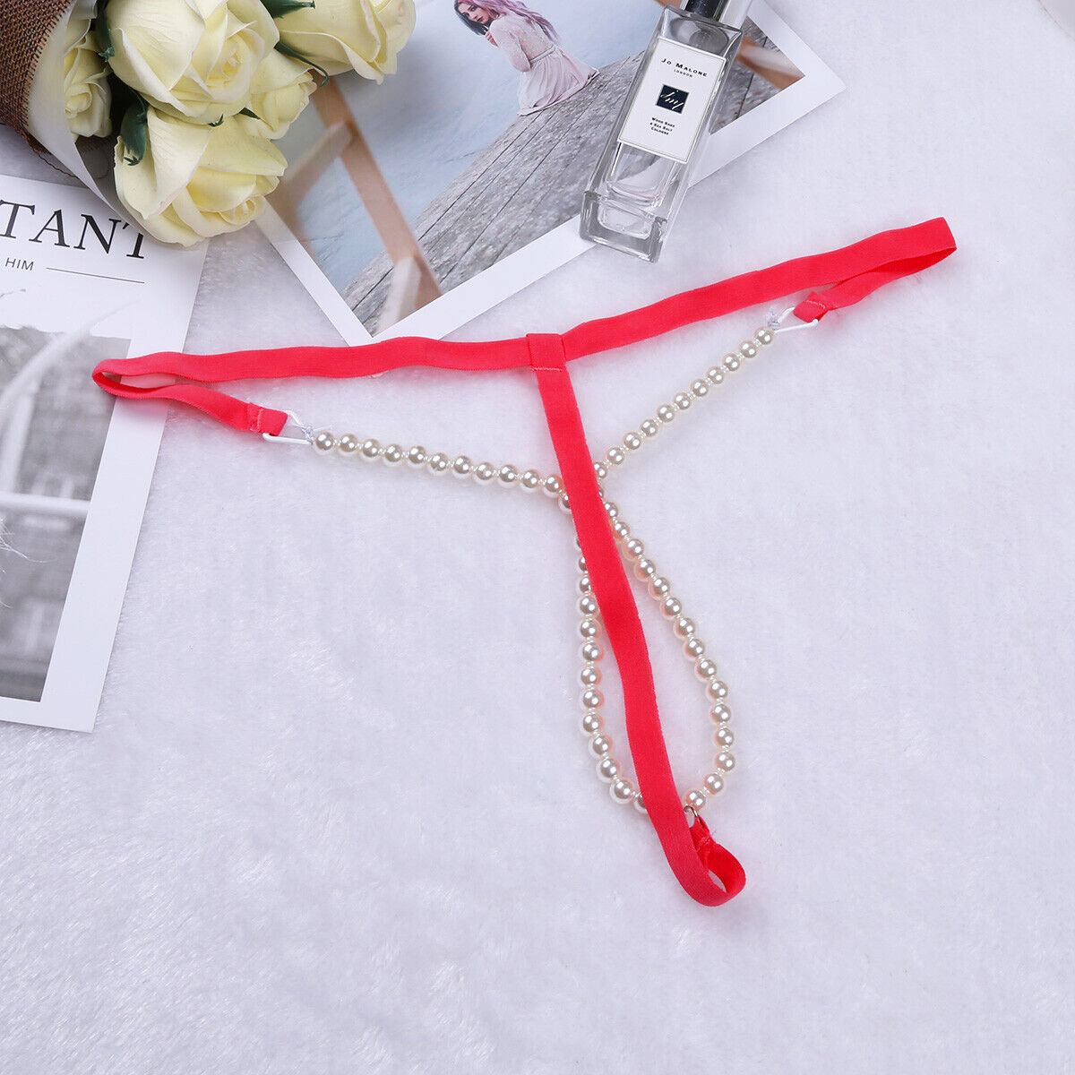 Micro Bikini cu Siruri de Perle, Rosu, S/M, Nr. 2, Erotic24.ro