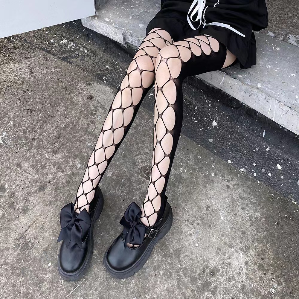 Ciorapi Plasa cu Efect Portjartier, Negru, S-L, #2, Erotic24.ro