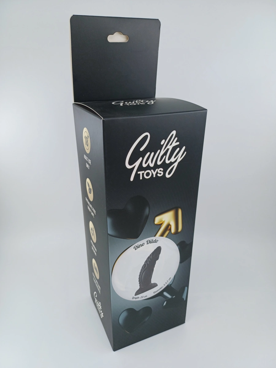 Dildo Dino cu Ventuza, Silicon Lichid, Negru, 20 cm, Guilty Toys, Nr. 5, Erotic24.ro