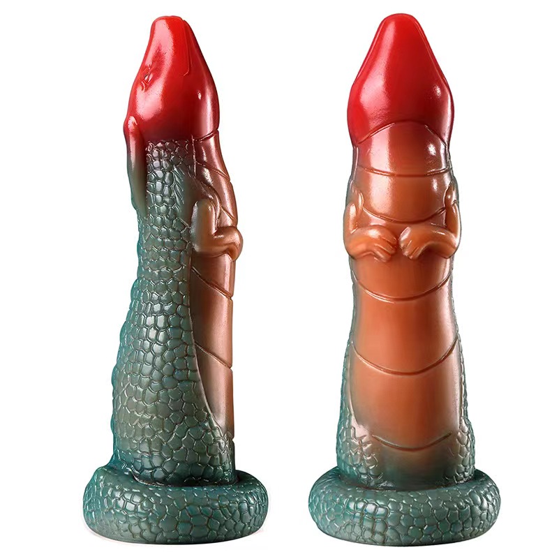 Dildo Chinese Dragon cu Ventuza, Silicon Lichid, Rosu/Verde, 19 cm, Passion Labs, Nr. 2, Erotic24.ro