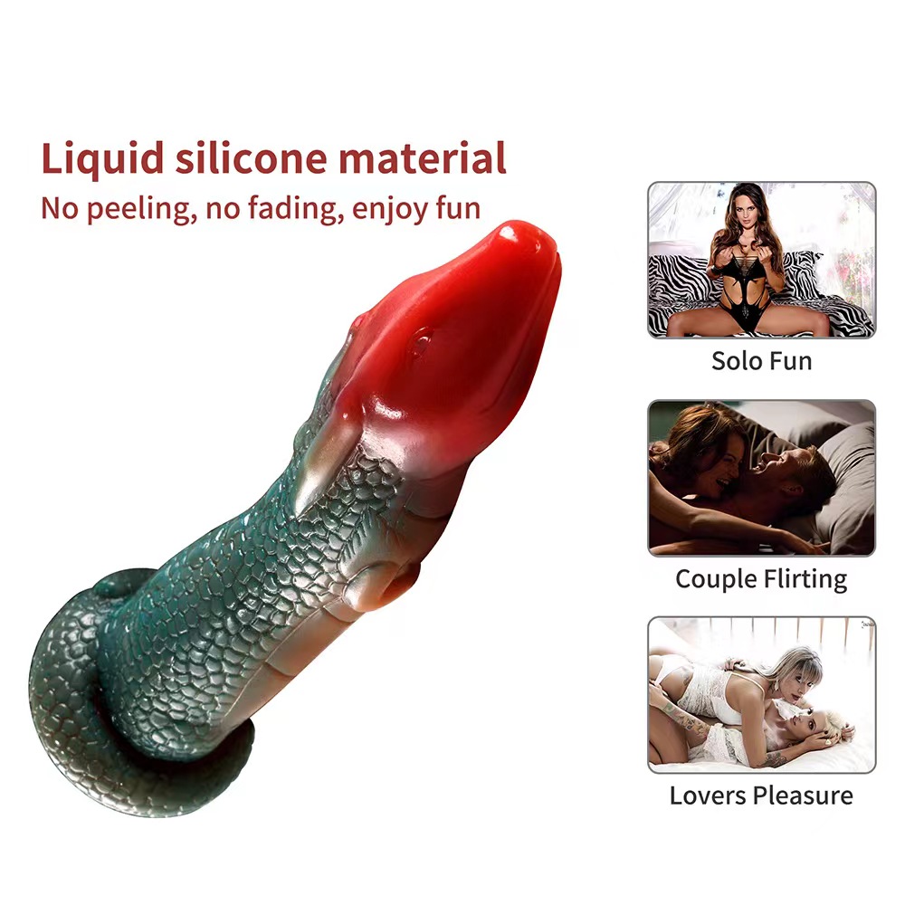 Dildo Chinese Dragon cu Ventuza, Silicon Lichid, Rosu/Verde, 19 cm, Passion Labs, Nr. 4, Erotic24.ro