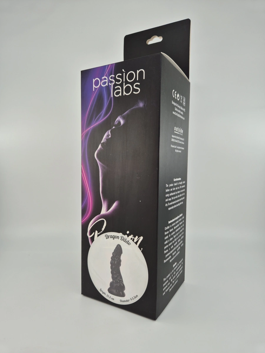 Dildo Dragon cu Ventuza, Silicon Lichid, Negru, 21.5 cm, Passion Labs, Nr. 3, Erotic24.ro