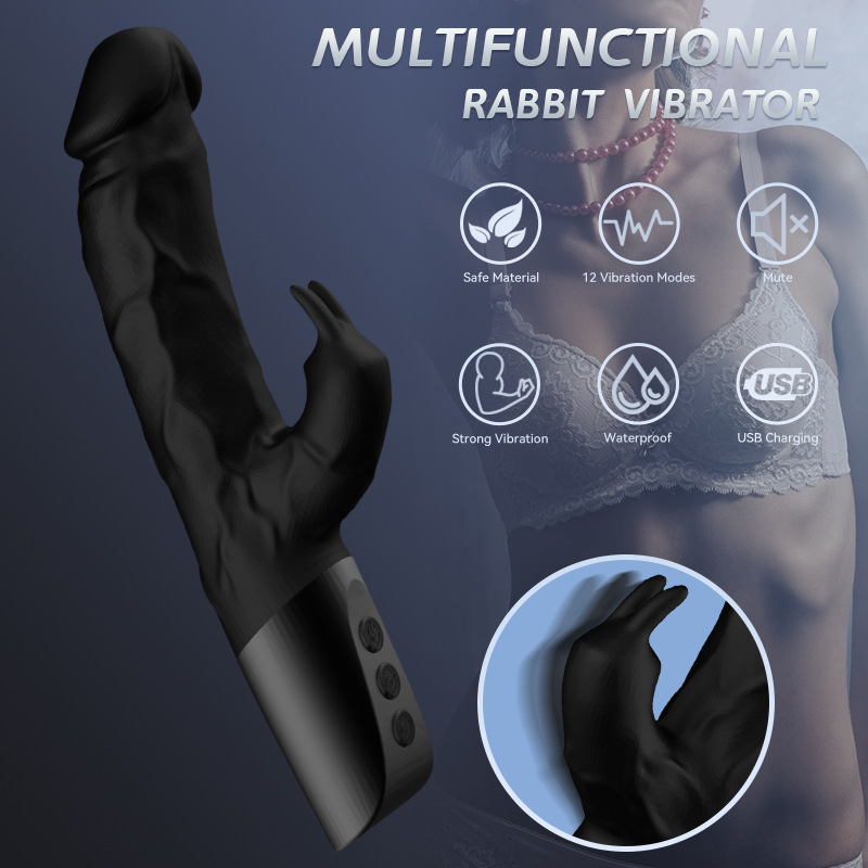 Vibrator Iepuras Hollis, 30 Moduri Vibratii, Silicon, Negru, 22.5 cm, Passion Labs, Nr. 2, Erotic24.ro