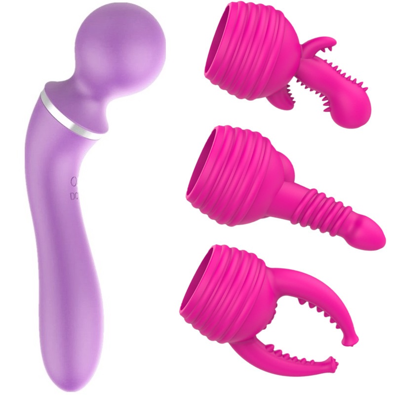 Vibrator Masaj cu 3 Capete, 10 Moduri Vibratii, Silicon, USB, Mov/Roz, Guilty Toys, #1, Erotic24.ro
