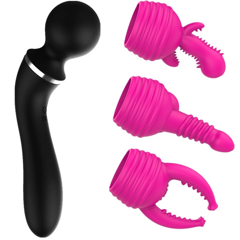 Vibrator Masaj cu 3 Capete, 10 Moduri Vibratii, Silicon, USB, Negru/Roz, Guilty Toys, #1, Erotic24.ro
