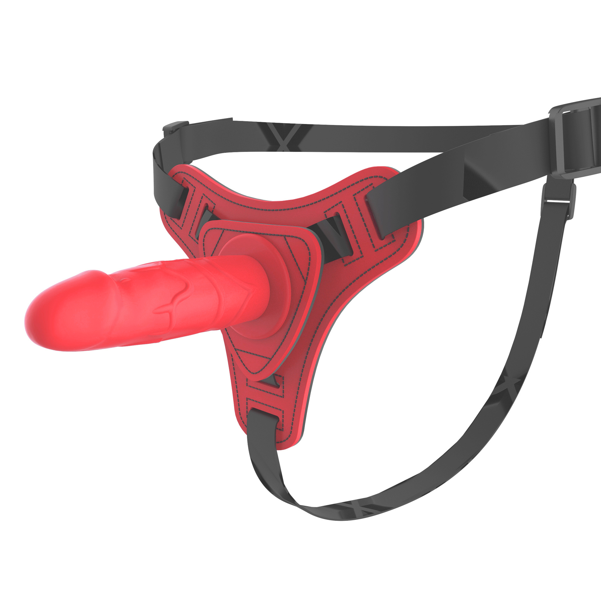 Strap-on cu Dildo Realist, Silicon, Rosu, Passion Labs, #1, Erotic24.ro