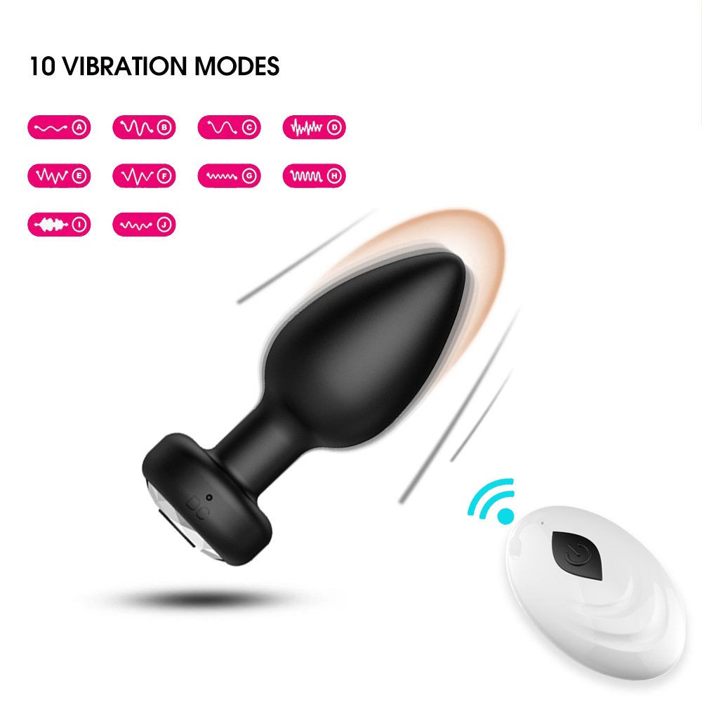Dop Anal Diamond Pleasure Remote Control, 10 Moduri Vibratii, Silicon, 9 cm, Negru, Nr. 3, Erotic24.ro
