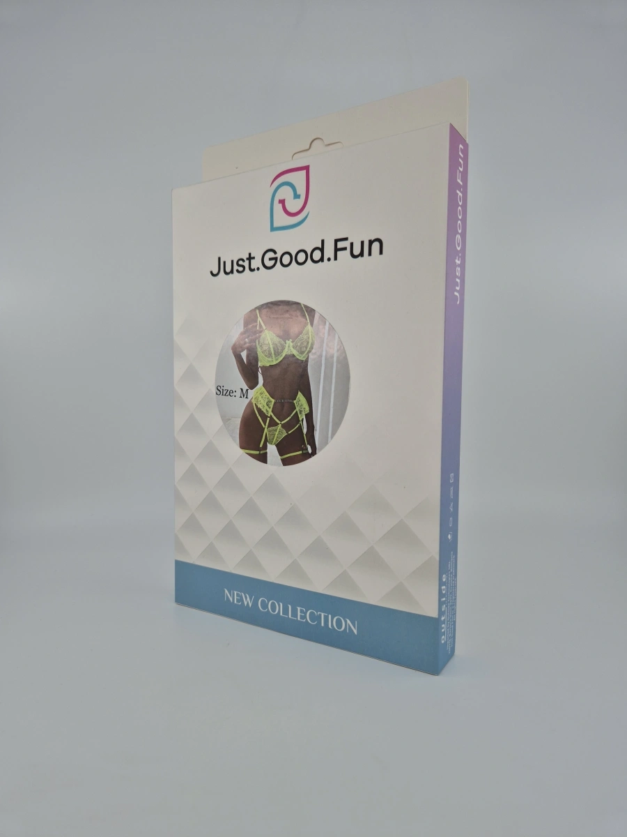 Set 4 Piese Lenjerie Dantela, Verde Neon, M, JGF Lingerie, #7, Erotic24.ro