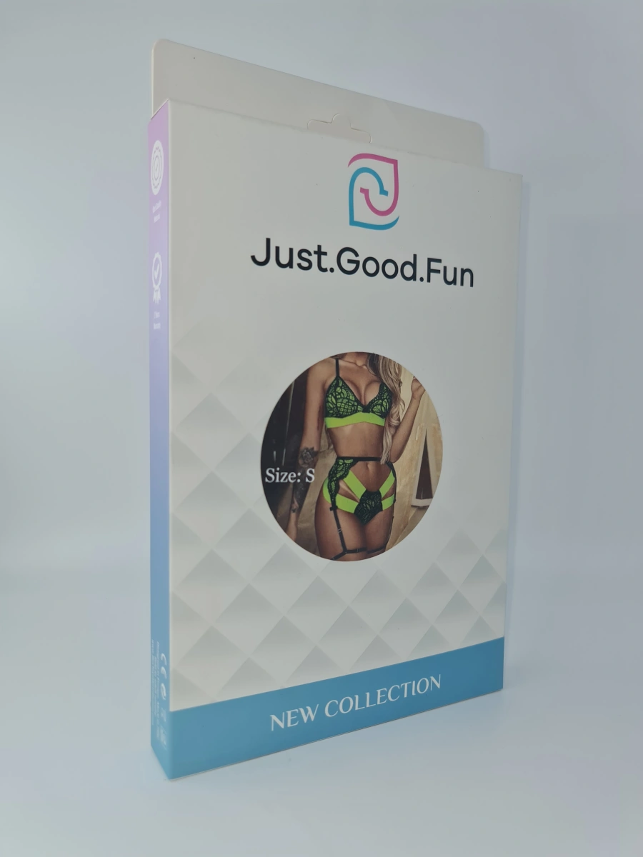 Set 3 Piese Lenjerie, Verde Neon/Negru, S, JGF Lingerie, Nr. 3, Erotic24.ro