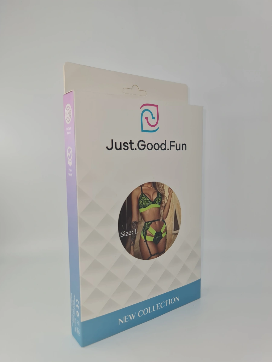 Set 3 Piese Lenjerie, Verde Neon/Negru, L, JGF Lingerie, #3, Erotic24.ro