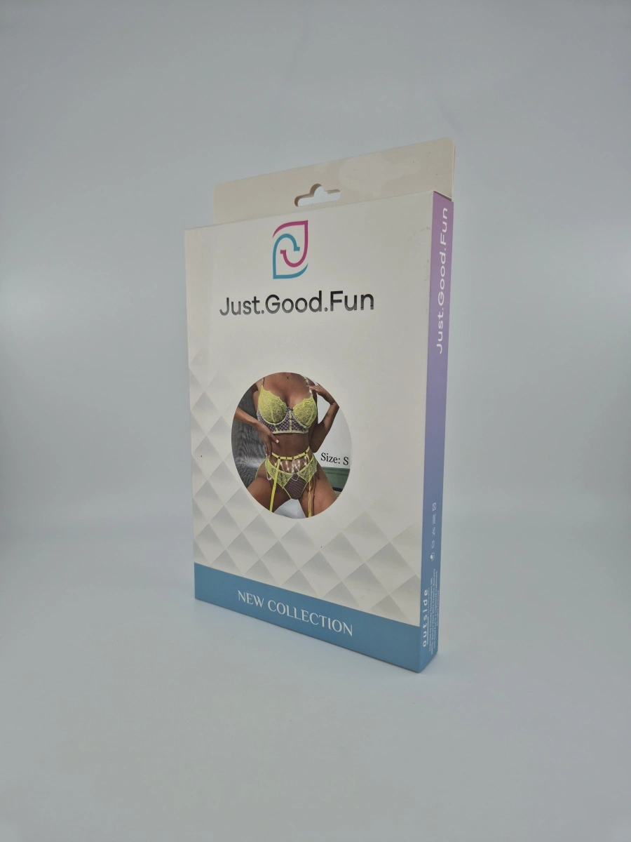 Set Lenjerie 3 Piese cu Lanturi, Verde Neon/Mov, S, JGF Toys, #7, Erotic24.ro