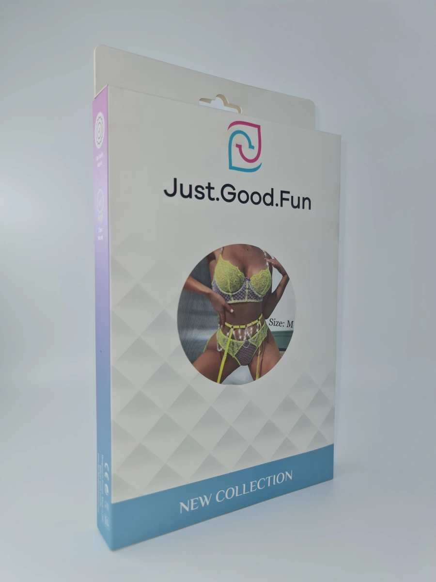 Set Lenjerie 3 Piese cu Lanturi, Verde Neon/Mov, M, JGF Toys, #7, Erotic24.ro