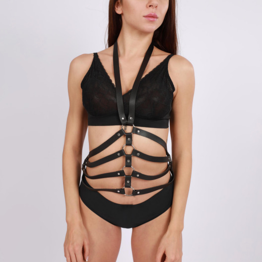 Harness cu Inele, Piele Ecologica, Negru, S-L