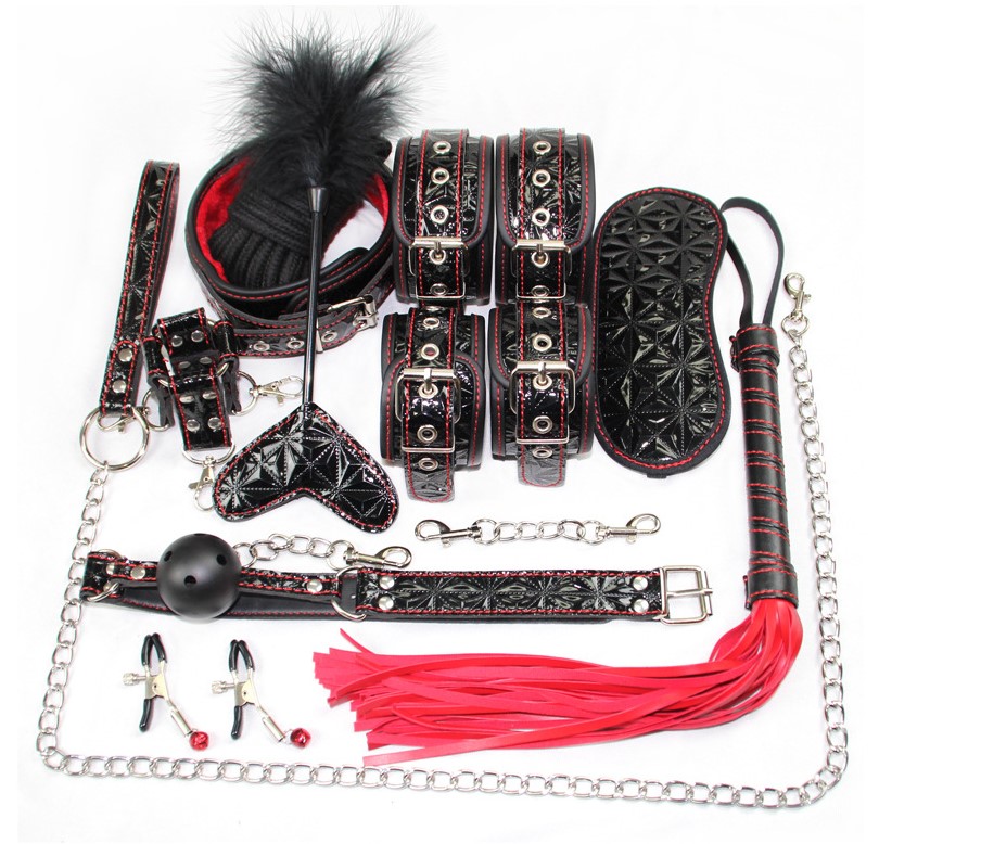 Set BDSM Fetish Game 10 Piese, Negru/Rosu, Guilty Toys, Nr. 1, Erotic24.ro
