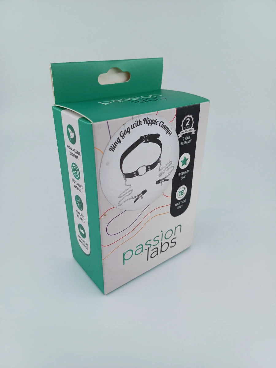 Calus Open Mouth cu Clame Sfarcuri, Negru/Argintiu, Passion labs, #2, Erotic24.ro