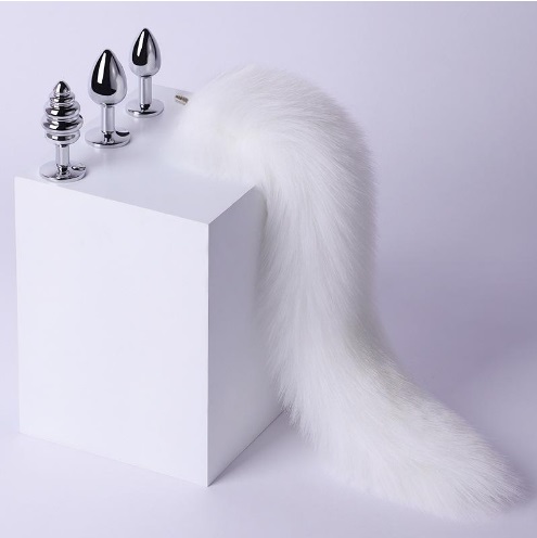 Set 3 Dopuri Anale cu Coada Lunga, Alb, Passion Labs, Nr. 1, Erotic24.ro