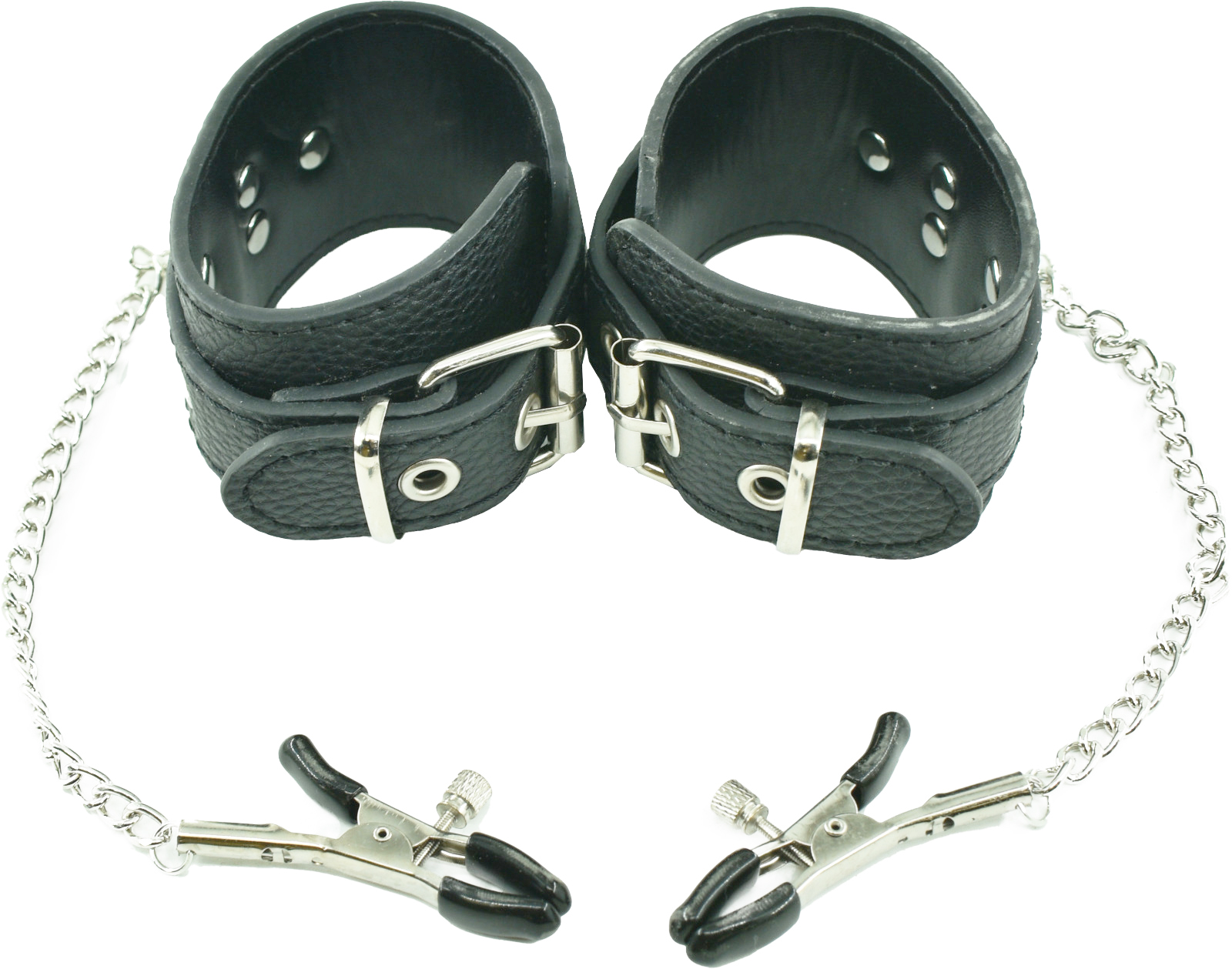 Set Fetish Night Catuse cu Clame pentru Sfarcuri, Piele Ecologica, Negru, Mokko Toys, #1, Erotic24.ro