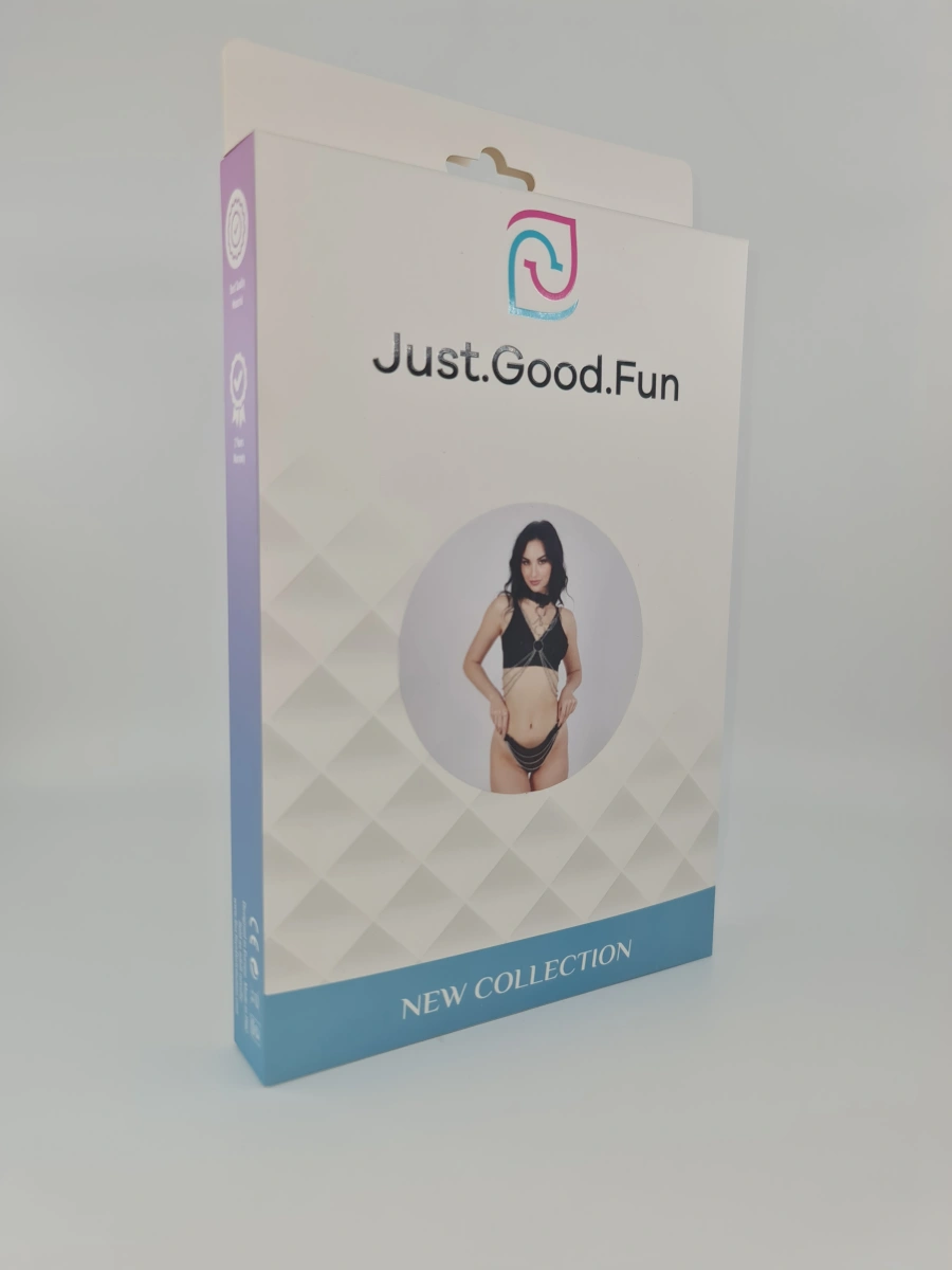 Set Lenjerie 2 Piese Wetlook&Chains, Negru, S-L, JGF Lingerie, #7, Erotic24.ro