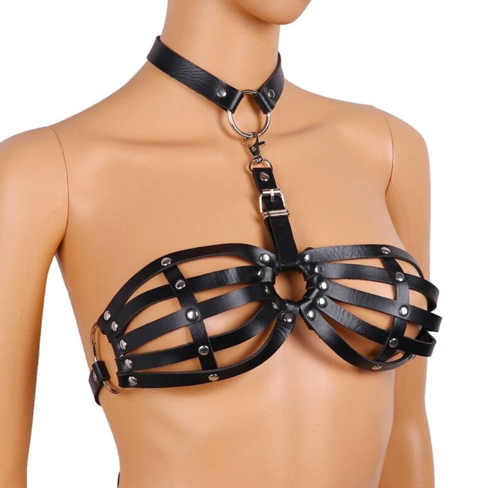 Harness Bra, Piele Ecologica, Negru, S-L, JGF Lingerie, #2, Erotic24.ro