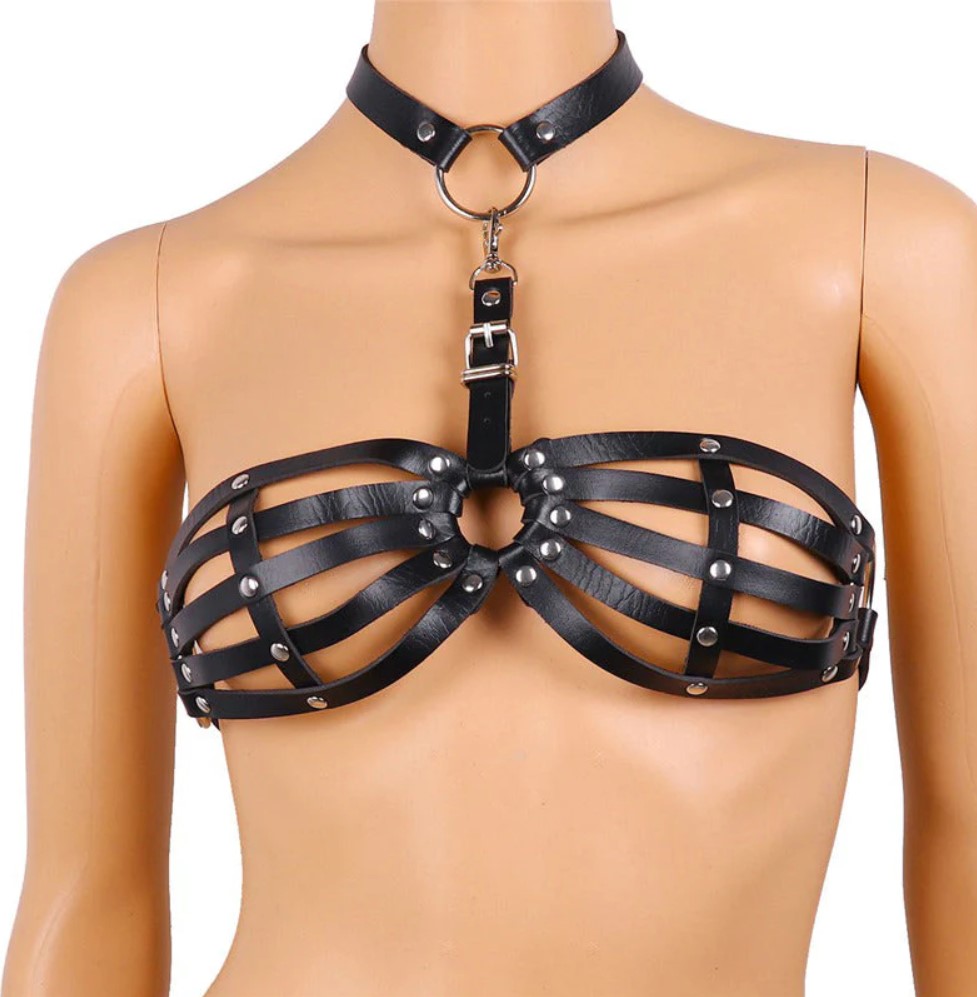 Harness Bra, Piele Ecologica, Negru, S-L, JGF Lingerie, #1, Erotic24.ro